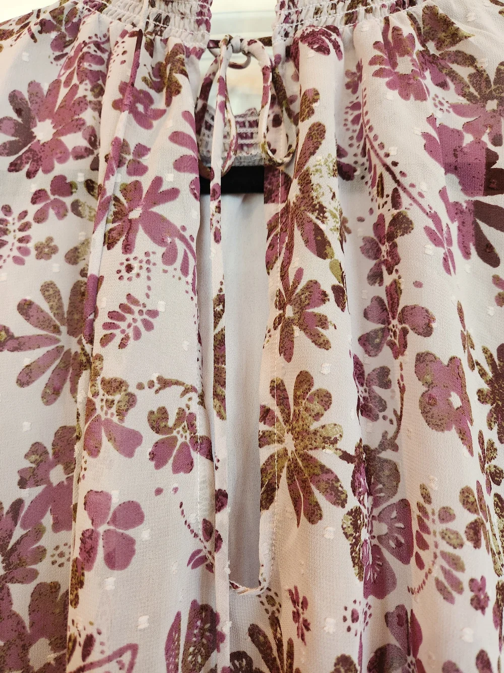 Free People Clarissa Floral Top Size XS Keyhole Tie Back Lavender/Brown Flowy